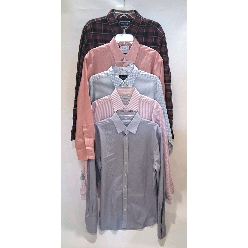 5 LOT Charles Tyrwhitt Men's Large Dress Shirts 16.5-34 Slim Fit Non Iron Cotton